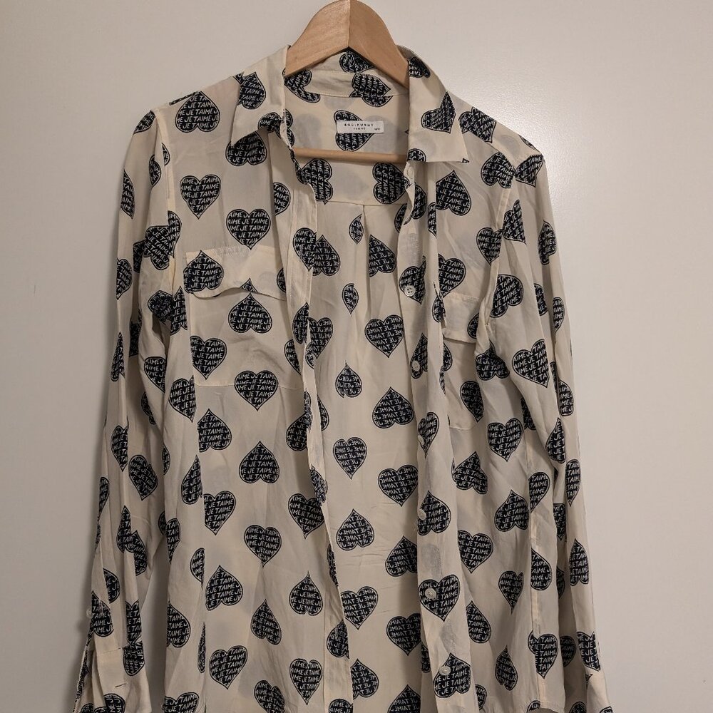 Equipment- Long Sleeve Button Down 100% Silk Je T'aime
